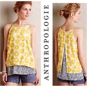 Anthropologie Yellow Citrus Print Double-Layer Halter Tank